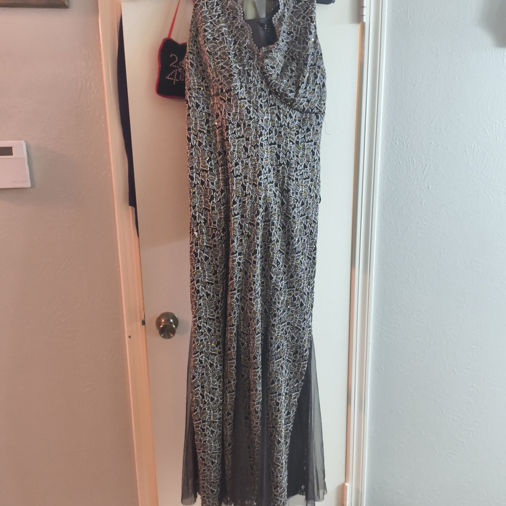 Black and Silver Metallic Lace-Effect Sleeveless Dress - Picture 10 of 10